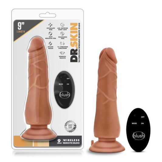 Dr. Skin 9in 10 Function Wireless Remote Dildo Mocha