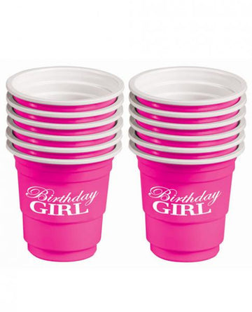 Birthday Girl Plastic Shot Glasses Pink Set Of 12