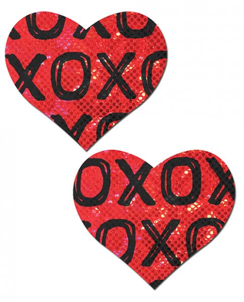 Pastease Glitter XOXO Heart Red Black O/S Pasties