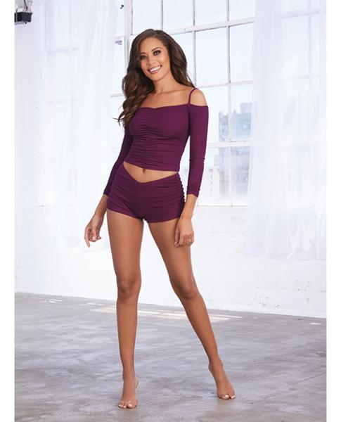 Soft Knit Jersey Sleepwear Pajama Top & Shorts Purple Sm