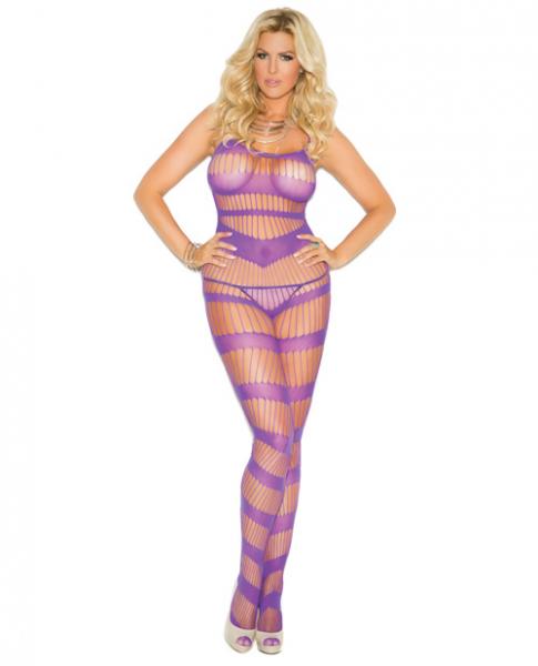 Strappy Bodystocking Open Crotch Purple O/S Queen