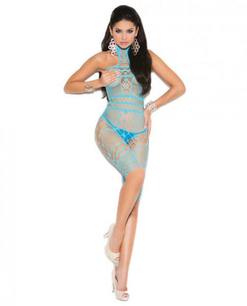 Vivace Halter Neck Mid Length Bodystocking Turquoise O/S