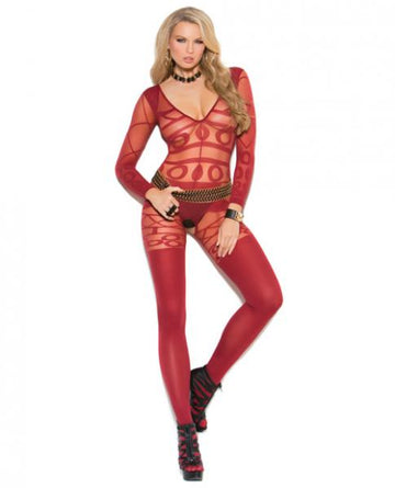 Vivace Long Sleeve Bodystocking Open Crotch Burgundy O/S