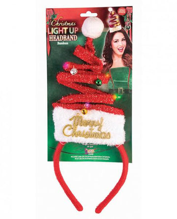 Light Up  Santa Hat Headband Red White