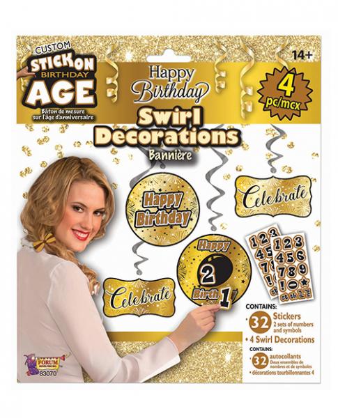 Custom Happy Birthday Decorations Kit Gold Black