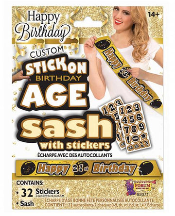 Create Your Own Happy Birthday Sash Gold Black