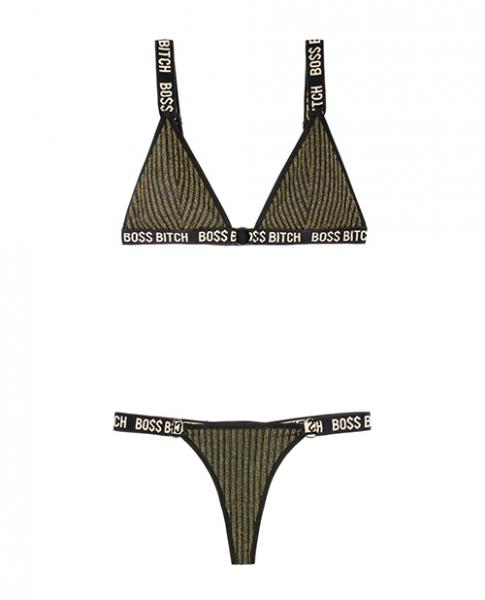 Vibes Boss Bitch Bralette & Thong Panty Black Gold L/XL