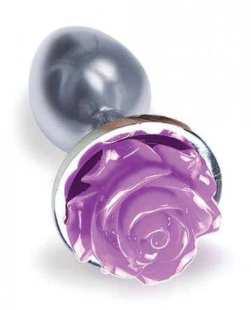 The Silver Starter Rose Floral Steel Butt Plug Purple