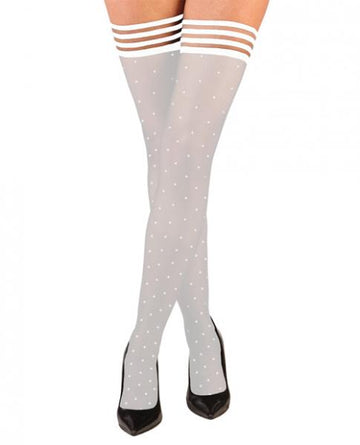 Kixies Brooke Leanne Polka Dot Thigh High White A