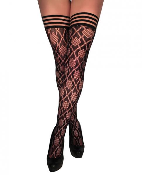 Kix'ies Elle Dot Fishnet Diamond Thigh High Black B