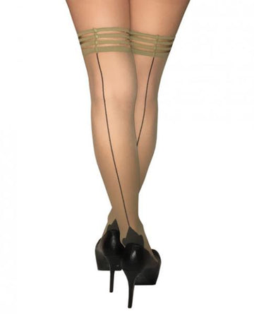 Kixies Ruby Cuban Heel Thigh High Stockings Nude C