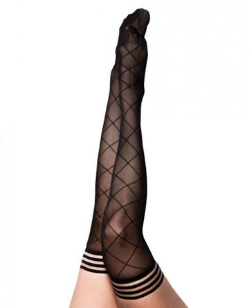 Kixies Anna Sheer Diamond Thigh High Stockings Black A