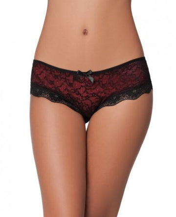 Cage Back Lace Panty Black Red S/M