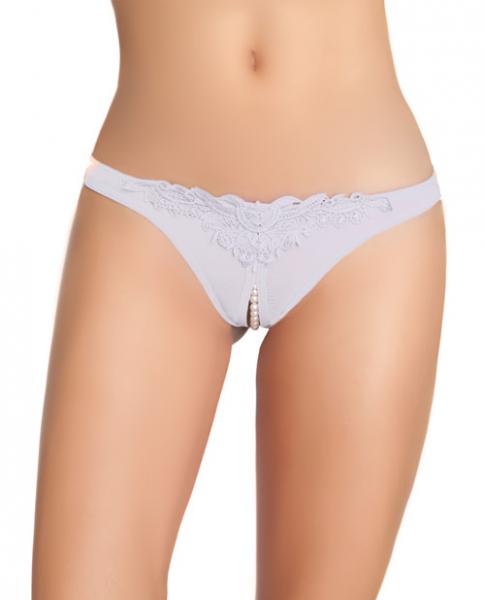 Crotchless Thong with Pearls White O/S