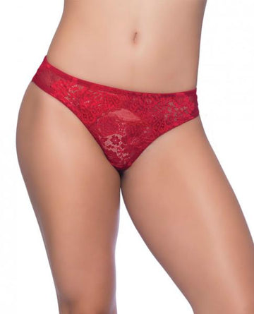 Josilyn Lace Thong Scalloped Edge Keyholes Red 2X