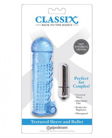 Classix Textured Sleeve & Mini Bullet Vibrator Blue