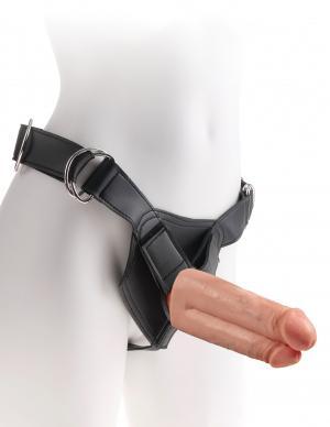 King Cock Strap On Harness 7 inches 2 Cocks 1 Hole Beige