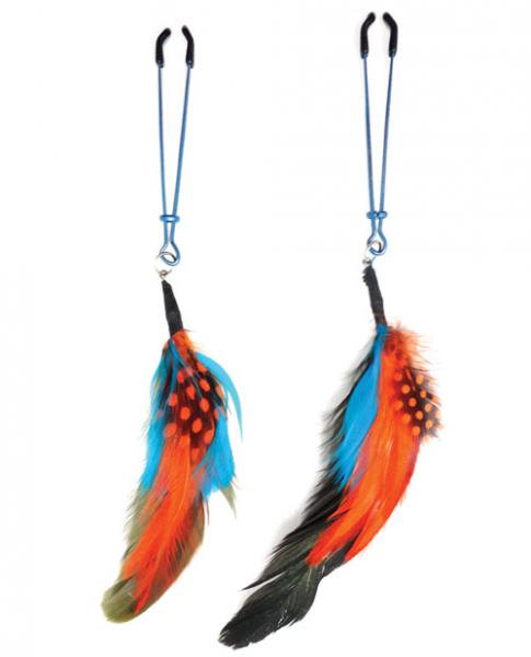 Colored Feather Blue Tweezer End Nipple Clamps