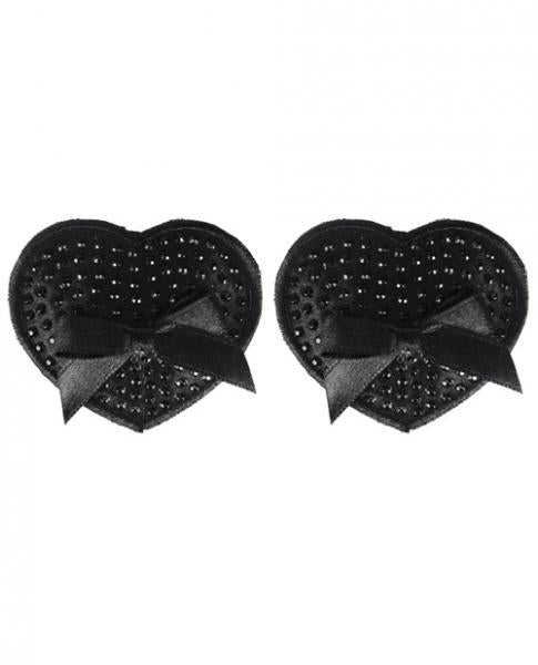 Satin Black Sequin & Bow Premium Pasties Black 1 Pair