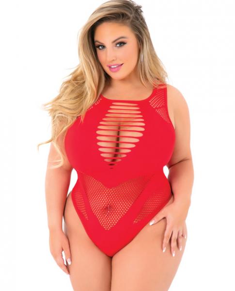 Pink Lipstick Low Blow Cut Out Bodysuit Red Qn