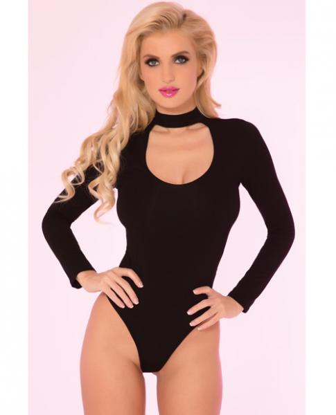 Pink Lipstick Choker Plunge Bodysuit Black S/M