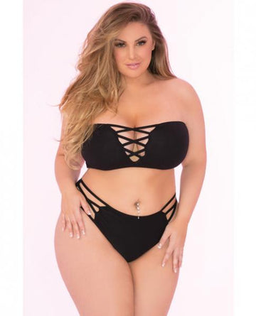 Pink Lipstick Truth Or Bare 2 Piece Bra Set Black 1X