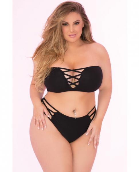 Pink Lipstick Truth Or Bare 2 Piece Bra Set Black 1X