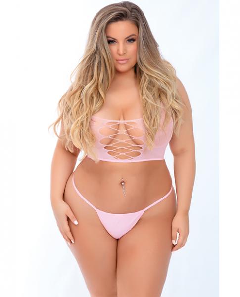 Open Love Hottie Bra Set Pink One Size Queen