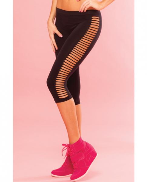 Pink Lipstick Sweat Side Slash Stretch Crop Pant For Support & Compression Black M/l