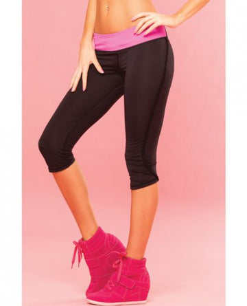 Pink Lipstick Sweat Fitness Pant Ruffle Fringe Side W/secret Pocket Black Lg