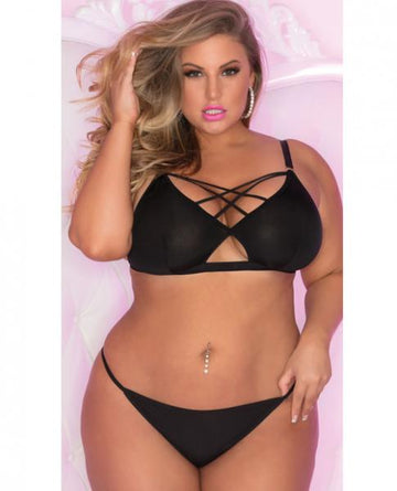 Pink Lipstick Back Talk Bra & Panty Black 3X/4X