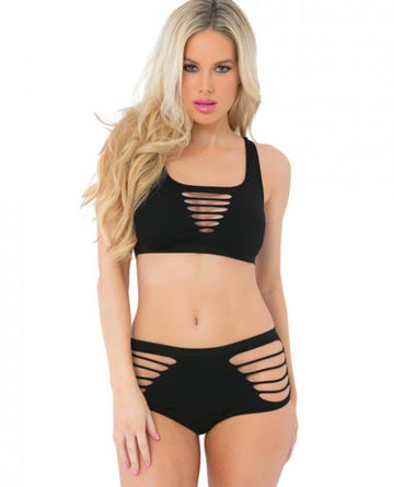 Pink Lipstick Seamless Bra & Boyshorts Black O/S