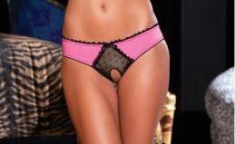 Crotchless Frills Panty Back Bows Pink S/M