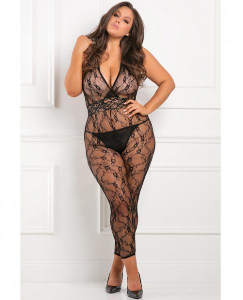 Rene Rofe Lacy Movie Bodystocking Black 1X