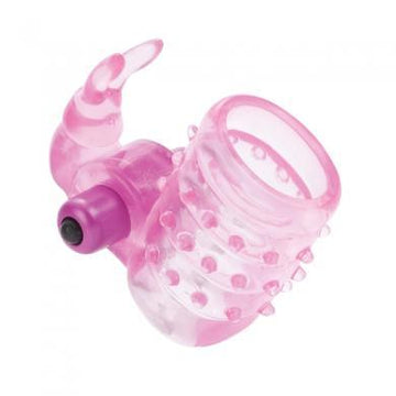 Basic Essentials Stretchy Vibrating Bunny Enhancer Pink