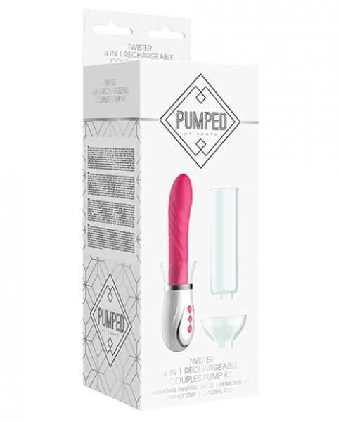 Shots Pumped Twisted 4 In 1 Rechargeable Couples Pump Kit - Pink