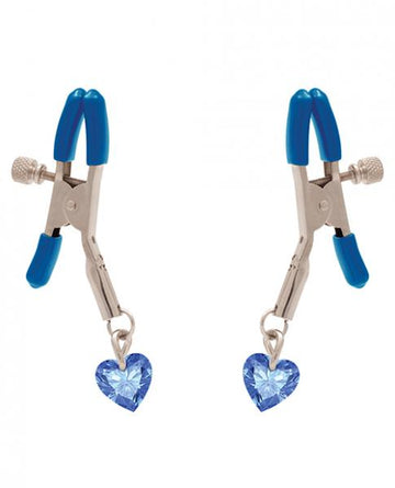 I'll Never Let Go Nipple Clamps Heart Charms Blue