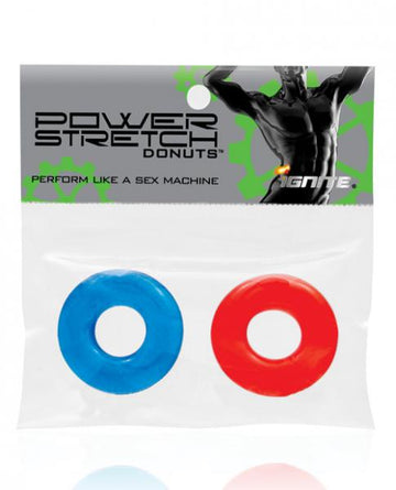 Power Stretch Donuts Cock Rings 2 Pack Red Blue