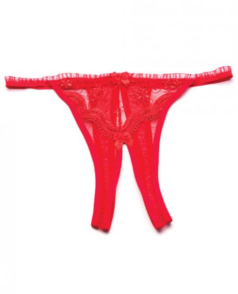 Scalloped Embroidery Crotchless Panty Red O/S