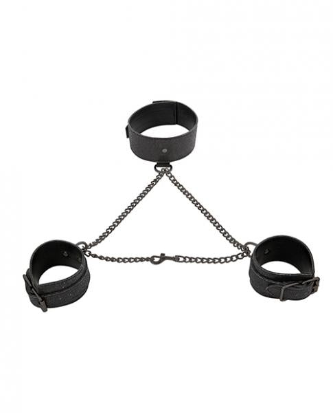 Sex & Mischief Shadow Sparkle Collar & Cuff Set Black