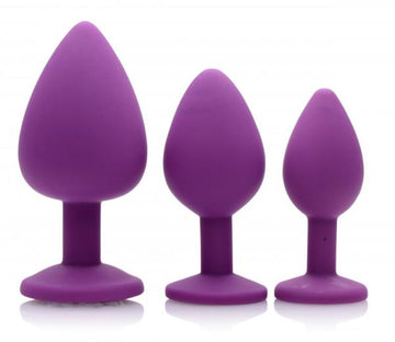 Frisky Purple Passion 3 Piece Silicone Anal Plugs With Gems