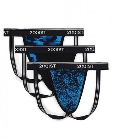 2xist 3 Pack Fashion Jock Strap Blue Dot, Black & Blue Camo Lg