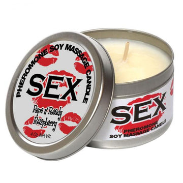 Pheromone Soy Massage Candle, Sex, Ripe N Ready Raspberry, 4 Oz Net Wt., Tin