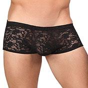 Male Power Stretch Lace Mini Shorts Black XL