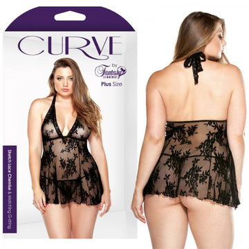 Curve Stretch Lace Chemise &amp; Matching G-string Black 3x/4x