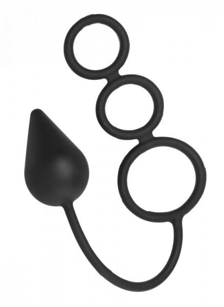 Triple Threat Silicone Tri Cock Ring with Plug