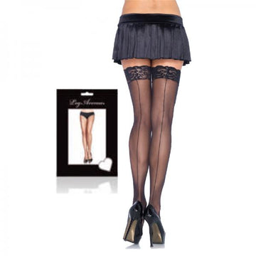 Sheer Stockings Back Seam Lace Top O/S Black