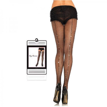 Rhinestone Backseam Fishnet Pantyhose O/S Black