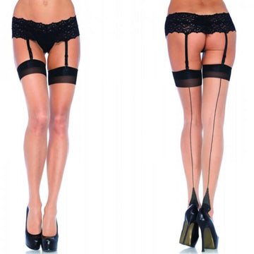 Two Toned Lycra Sheer Thigh Highs Backseam &amp; Cuban Plus Size Nude Black