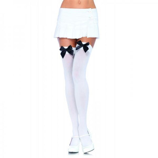 Nylon Over The Knee Bow Accent O/S White/Black